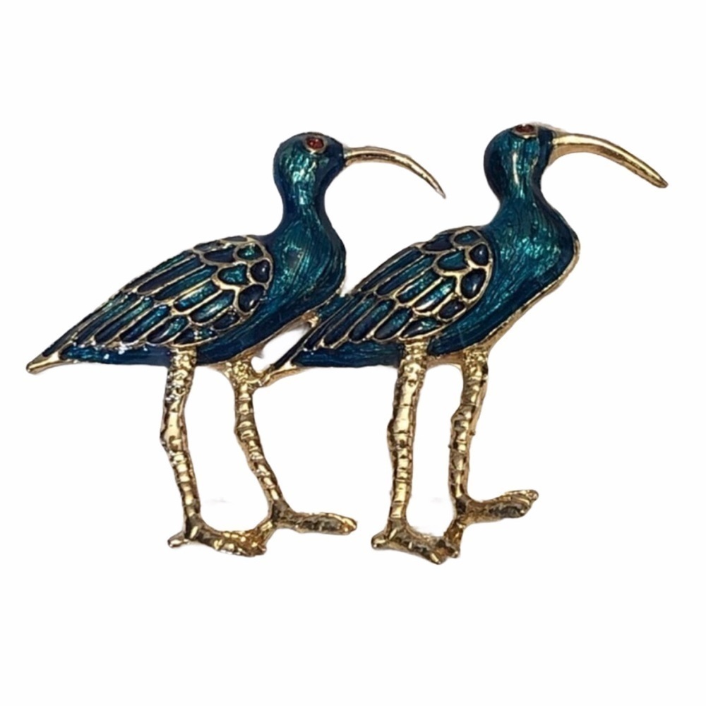 Ibis Bird Pair Enamel Pin Brooch